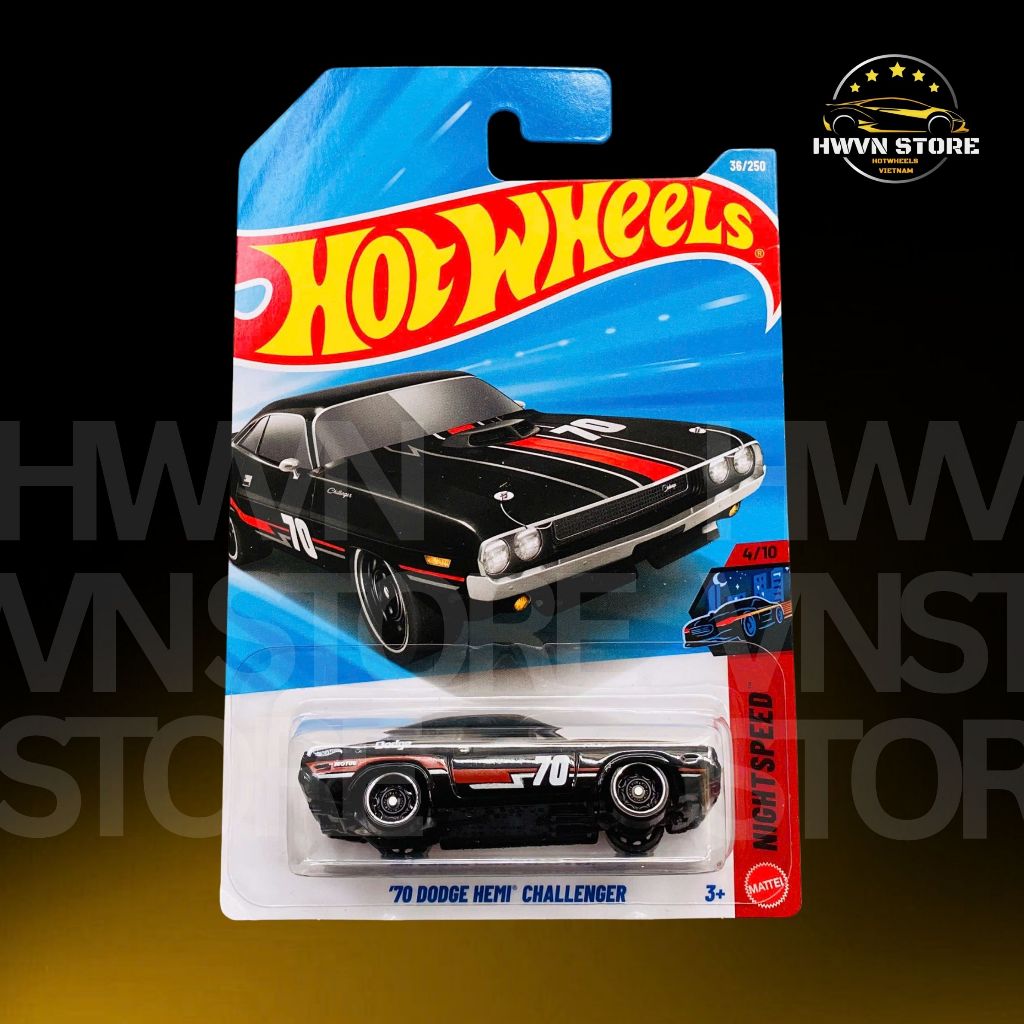 Xe mô hình Hotwheels '70 Dodge Hemi Challenger màu đen