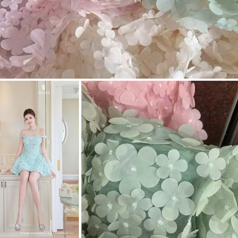 ⚡VẢI HOT⚡Vải lưới hoa nổi 3D cắt laze/ lưới đính kim sa hoa siêu xinh