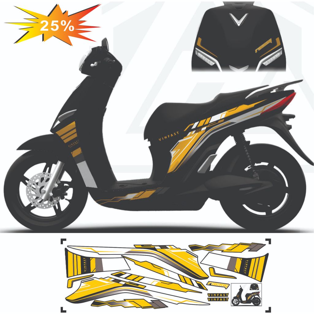 Tem Xe máy điện Feliz S - Feliz NEO , Tem thiết kế Cá Tính Tem Rời Chỉ Ka Rô Chống Nước Bền Màu dễ d