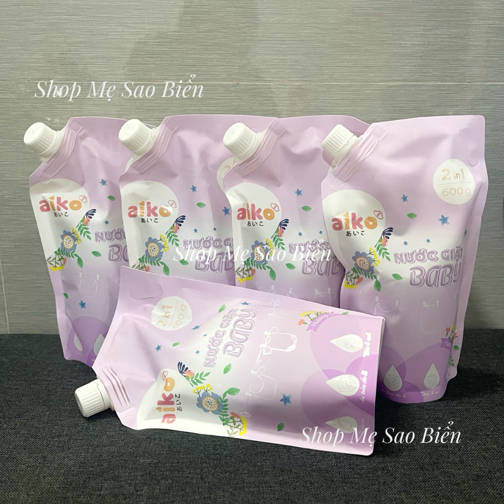 Combo 5 túi nước giặt Aiko Baby cho bé (600g/ túi)
