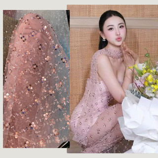 ⚡SỈ LẺ⚡Vải lưới đính kim sa hoa nổ hình thoi khổ 1m5