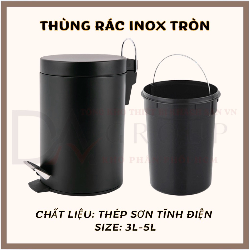 [NHIỀU SIZE 3L,5L,8L,12L,20L,30L] Thùng Rác Inox Đạp Chân Dạng Tròn, Thùng Rác Inox Văn Phòng Cao Cấ