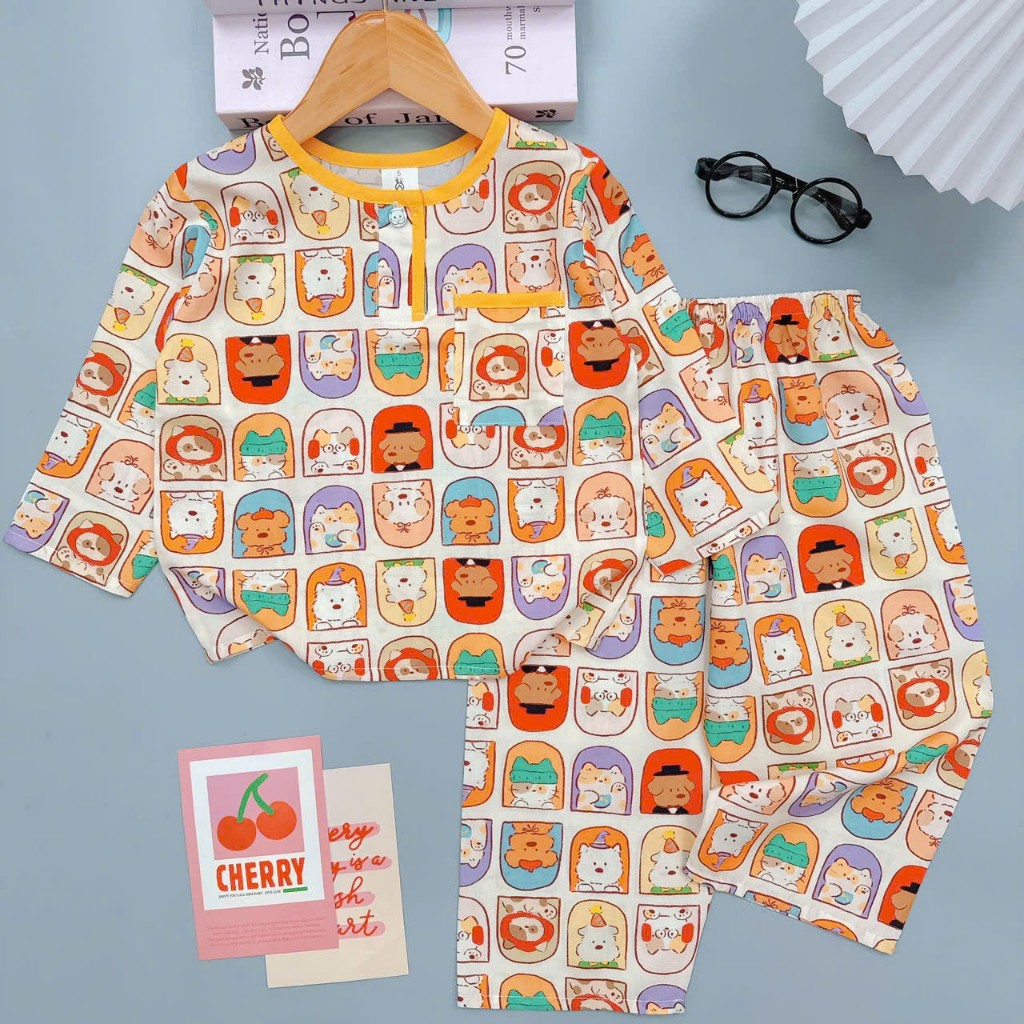 Đồ bộ tole/lanh dài tay bé trai, bộ tole dài quần dài bé trai kem baby shop