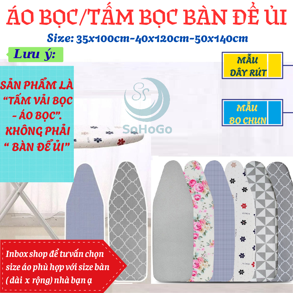 [Bo Chun - Dây Rút] Tấm bọc bàn ủi quần áo, dày có lớp mút chống cháy. Áo bọc bàn để ủi chịu được nhiệt độ cao tiện dụng