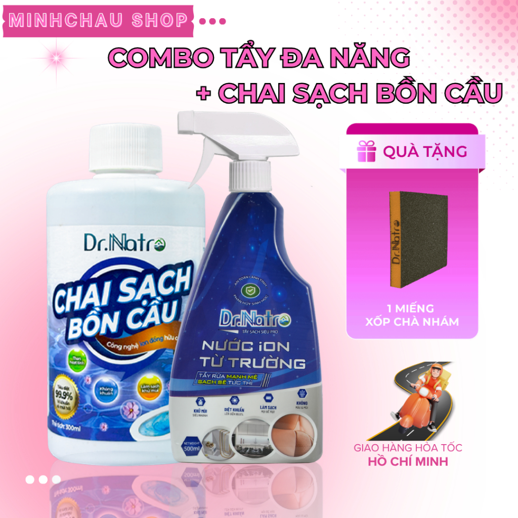 COMBO Siêu Tẩy Đa Năng Dr.Natro & Chai Sạch Bồn Cầu Dr.Natro + tặng 1 miếng chà nhám