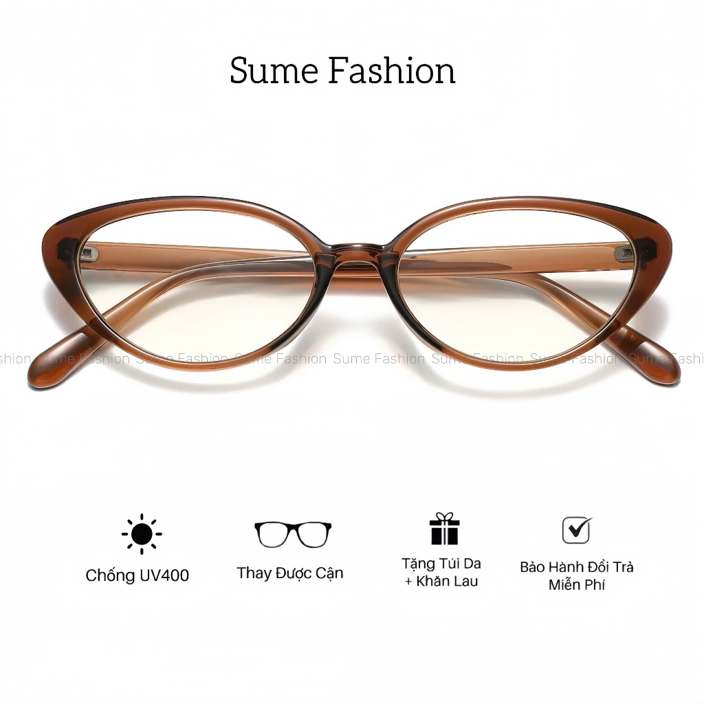 14-Mắt kính nam nữ thời trang giả cận tròng kính mắt mèo chống nắng gong cận thay được độ