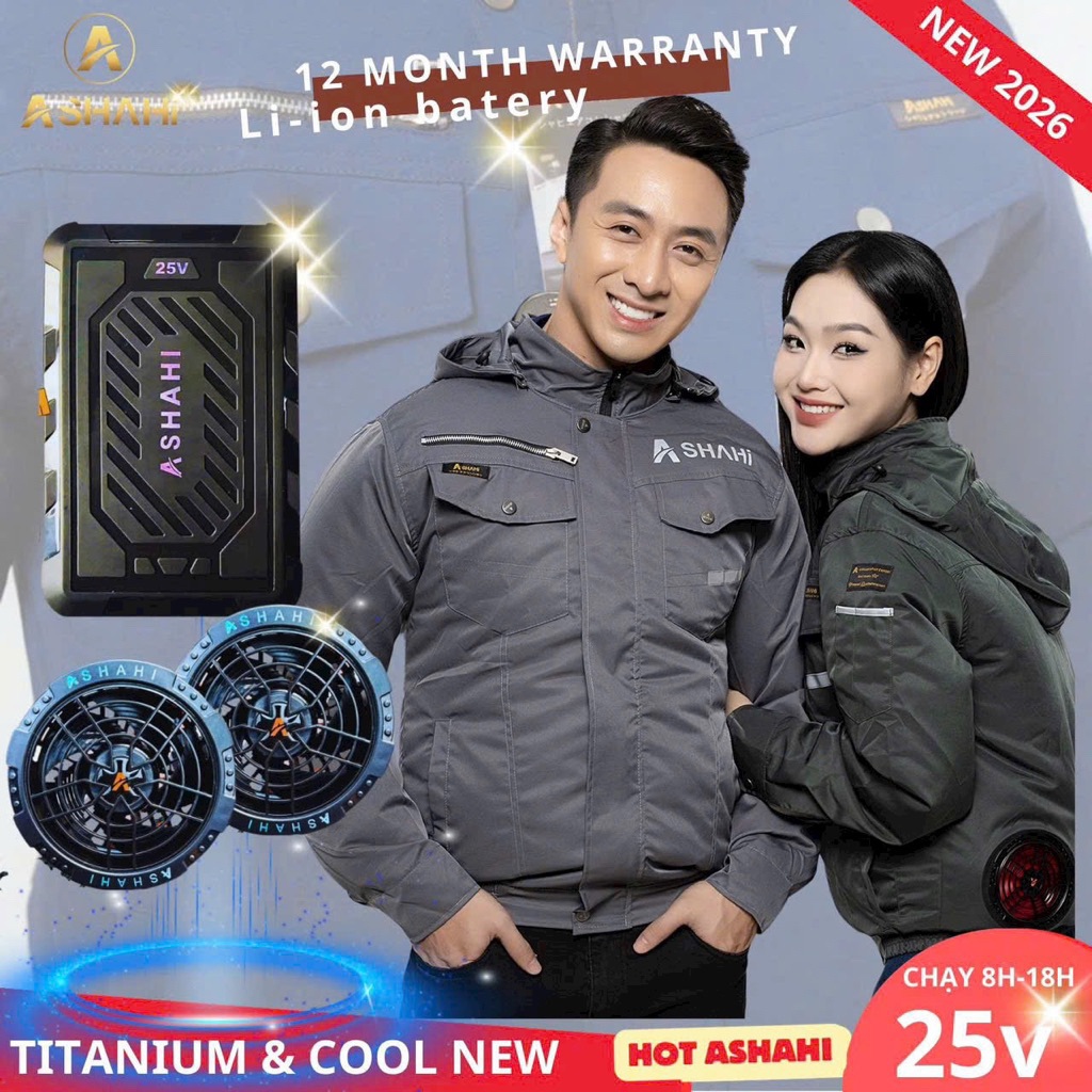Áo Quạt Điều Hoà Nhật Bản Ashahi 21v,25v pinlithium dòng quạt gió mạnh nhất trên thị trường,,bảo hàn