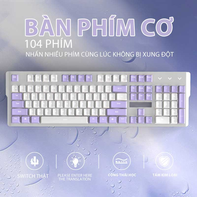 Bàn phím cơ onikuma gaming có dây Blue/ red Switch 104 / 87 phím có đèn RGB màu trắng xanh/tím dành cho máy tính/lapto