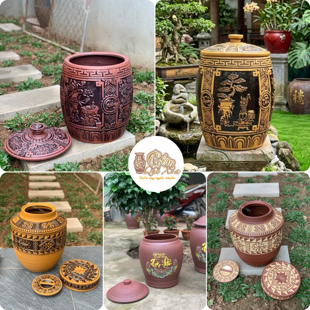 (Siêu đẹp) Chum sành,hũ gạo trống đồng không men 10l,20l,30l(hàng kĩ)