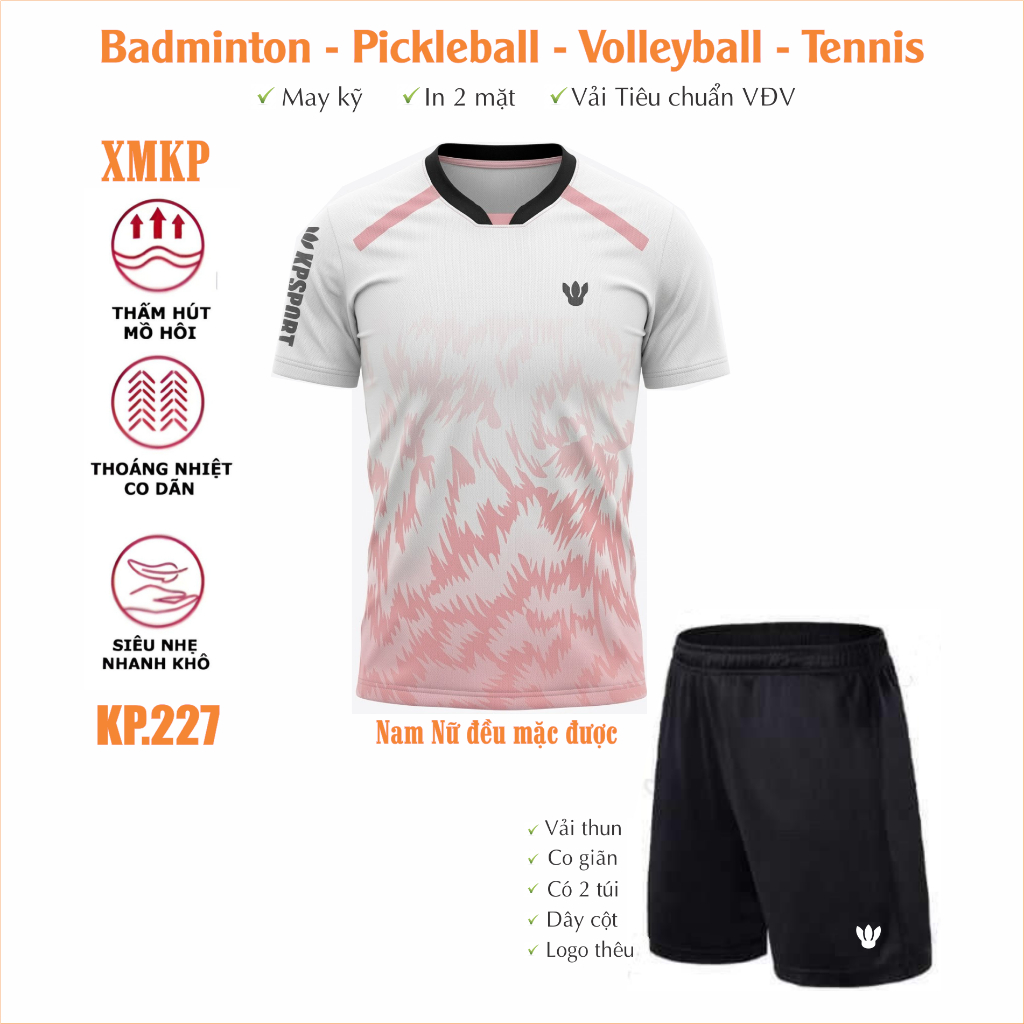 Áo Cầu lông, Pickleball, Bóng chuyền, Bóng bàn Nam Nữ, thể dục thể thao mè kim, co giãn, thoáng khí, mã hot (KP227)