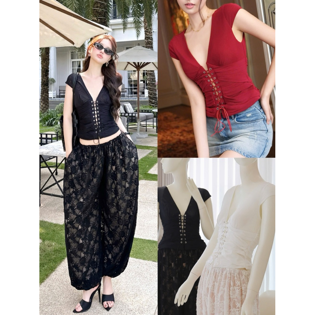 𝐍𝐄𝐖 𝐀𝐑𝐑𝐈𝐕𝐀𝐋 ✨ CAM KẾT CHUẨN HÌNH (𝐎𝐑𝐀𝐍𝐆𝐄 𝐒𝐓𝐔𝐃𝐈𝐎𝐒 ) - Áo Tay Ngắn Đan Dây