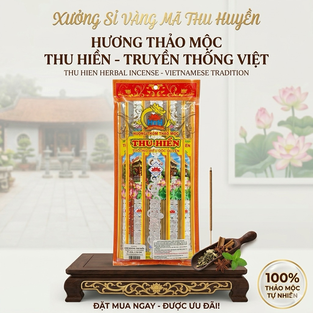 [Chính Hãng ]Hương trầm cao cấp thảo mộc Thu Hiền tàn hồng, nhang chính hãng Thu Hiền, cuốn tàn,