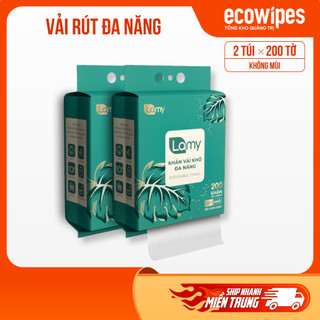 KHO QUẢNG TRỊ_Thùng 02 túi khăn mặt khô đa năng Lamy 200 tờ dạng túi rút treo tường (TẶNG MÓC TREO)