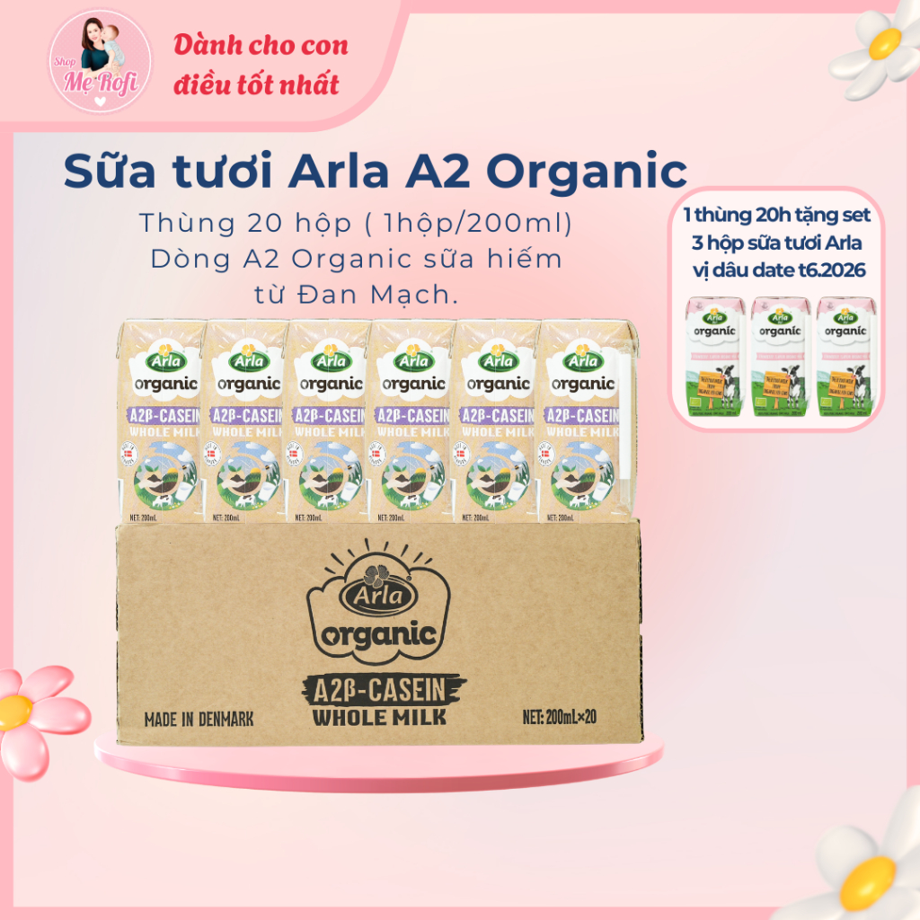 (Voucher 80k ) Sữa tươi Arla A2 hữu cơ Organic cho bé 1 tuổi hộp 200ml - Mẹ Rofi