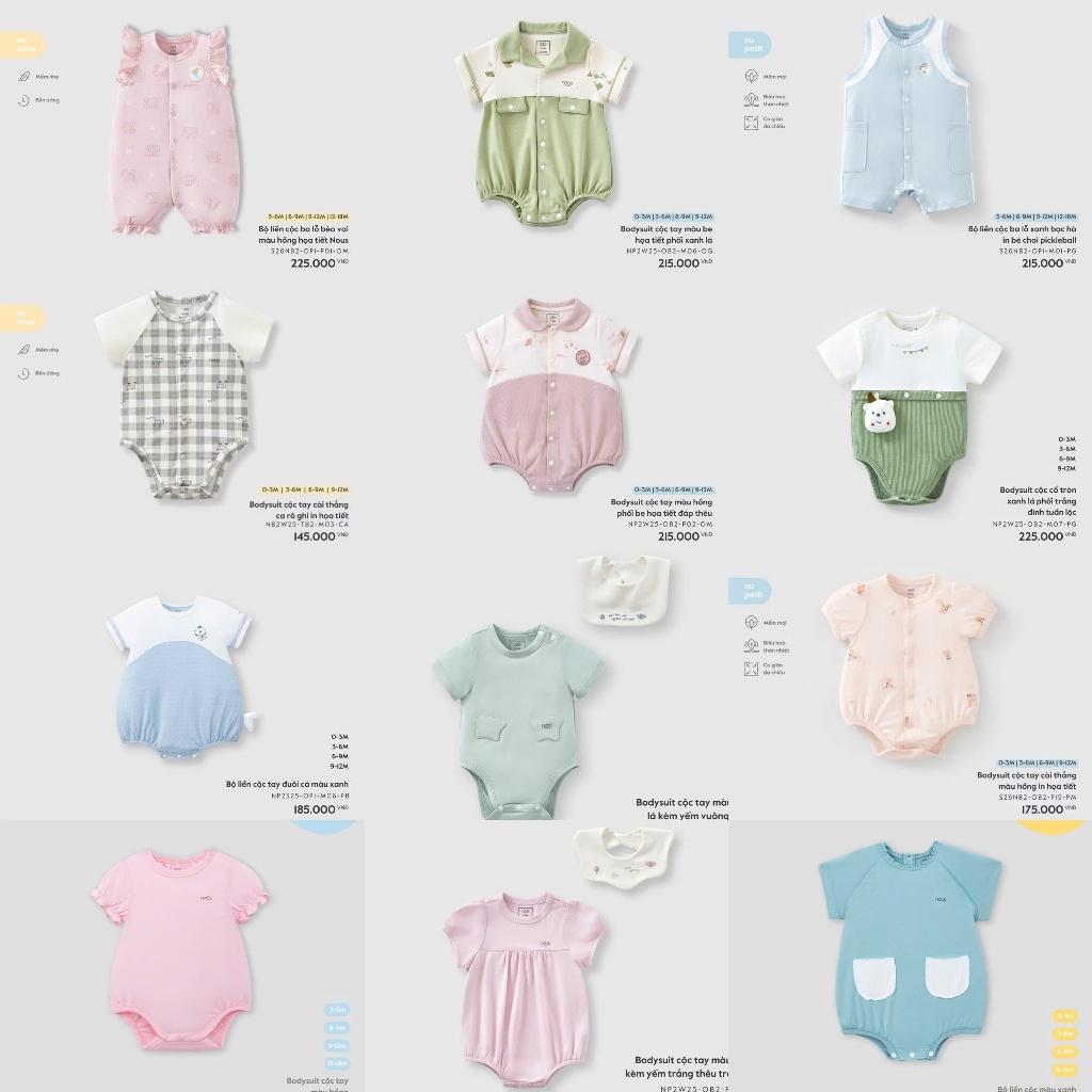 Nous New Body Cộc, Bodychip Premium Cao Cấp Cho Bé Nous Body Cộc Petit Nhiều Mẫu Chính Hãng