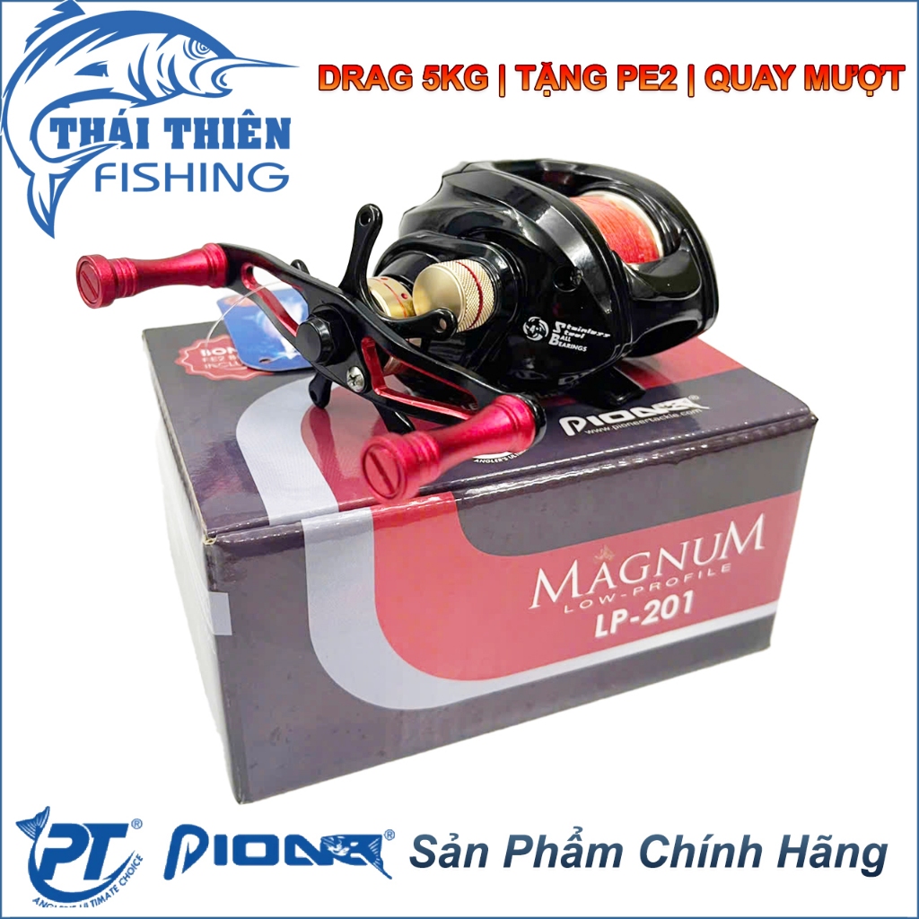 Máy Câu Ngang Pioneer Magnum LP200 LP201 Tay Trái/Phải Drag 5kg Tặng Dây PE2 Máy Câu Lure Cá Lóc