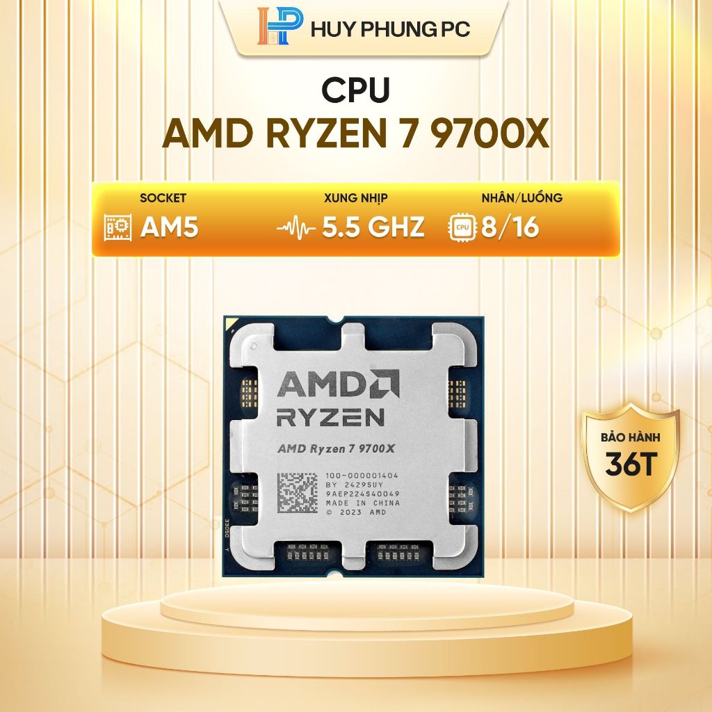 Vi xử lý AMD Ryzen 7 9700X  (3.8 GHz Boost 5.5 GHz | 8 nhân / 16 luồng| 40MB Cache) - TrayNew - BH 3