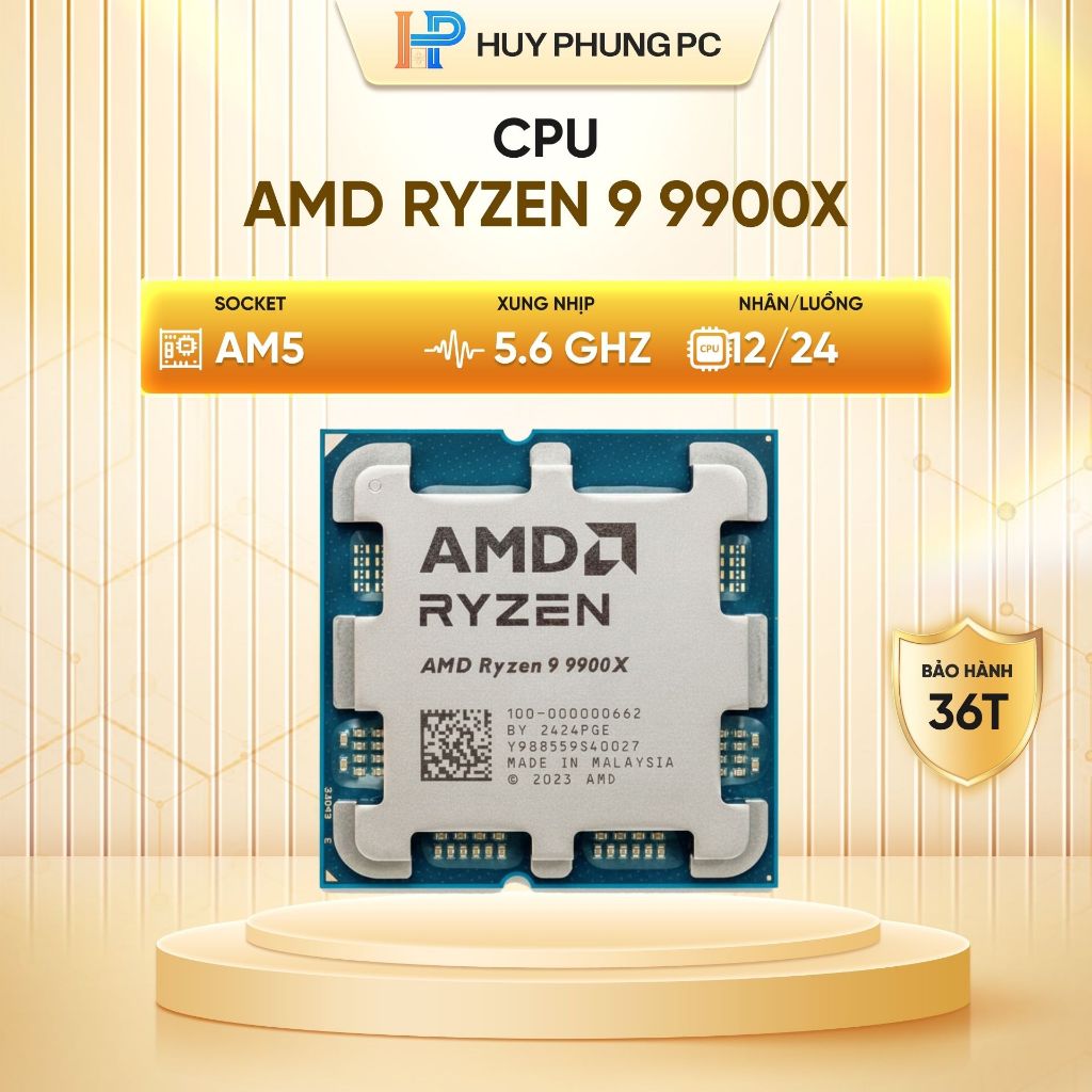 Vi xử lý AMD Ryzen 9 9900X  (4.4 GHz Boost 5.6 GHz | 12 nhân / 24 luồng| 64 MB Cache) - TrayNew - BH