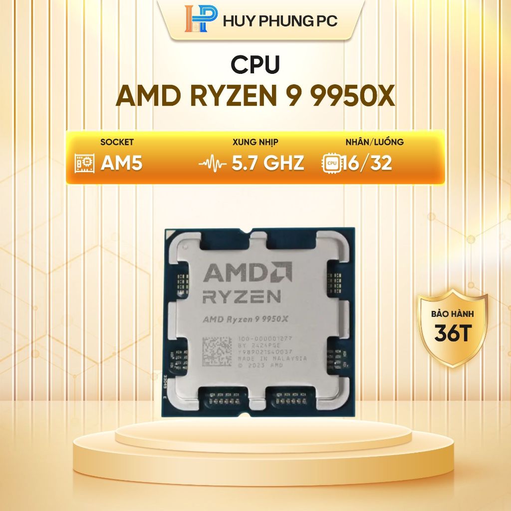 Vi xử lý AMD Ryzen 9 9950X / 9950x3D  (16 nhân 32 luồng, up to 5.7GHz ,144MB Cache , AM5) - TrayNew 