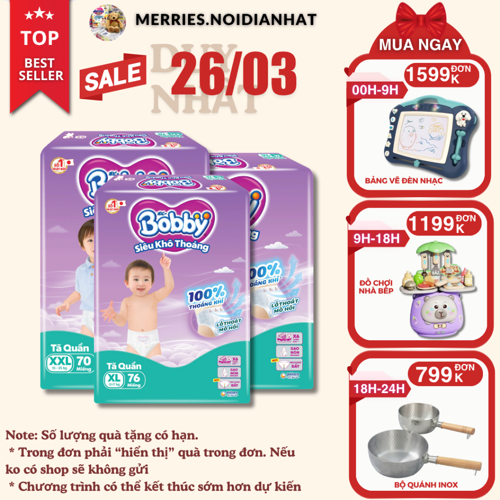 [SIÊU TIẾT KIỆM] Tã BOBBY ULTRA đủ size M96/L88/XL74/XXL70 siêu nhiều miếng