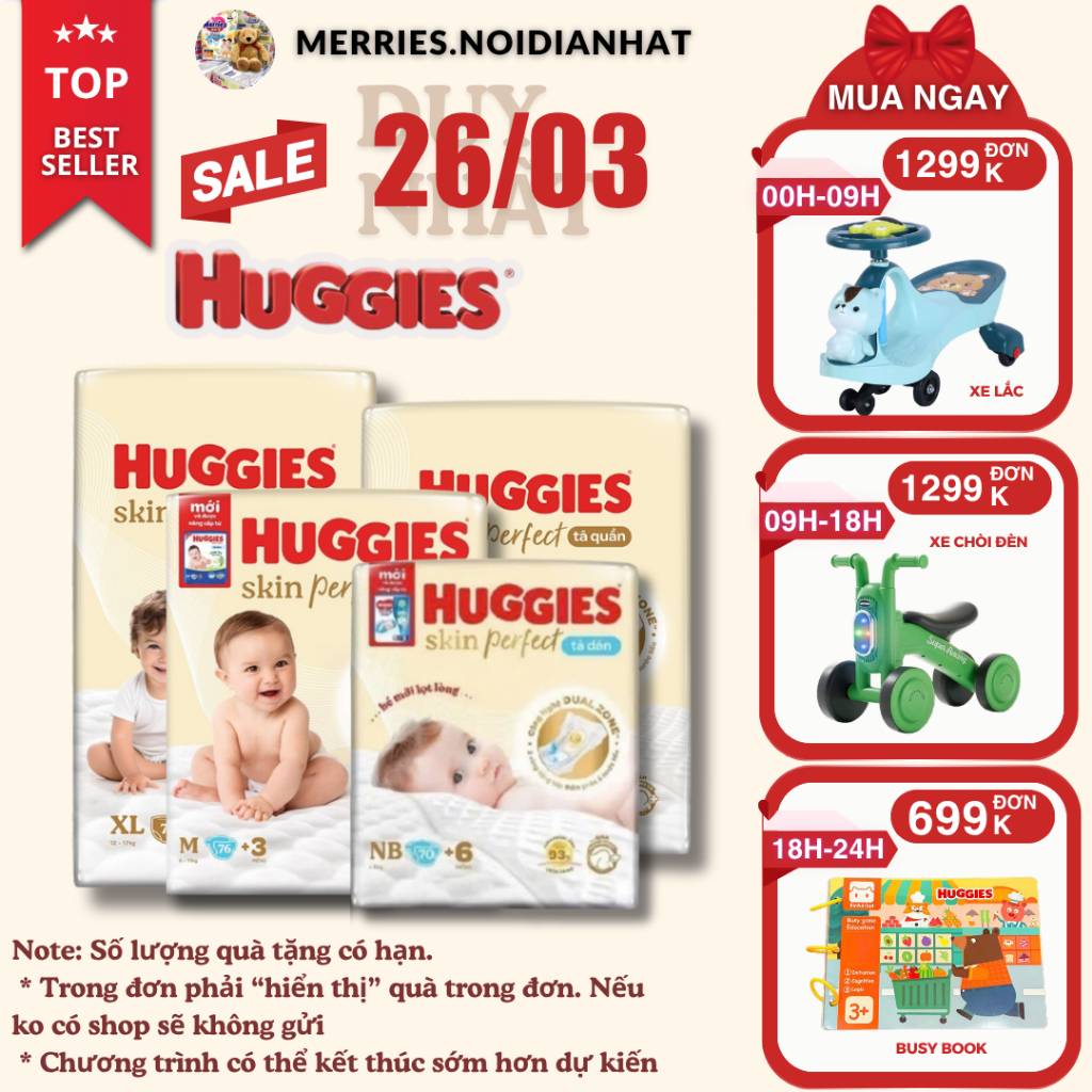 TÃ DÁN QUẦN HUGGIES SKIN PERFECT NB76 S82 M79 M76 L66 XL58 XXL54