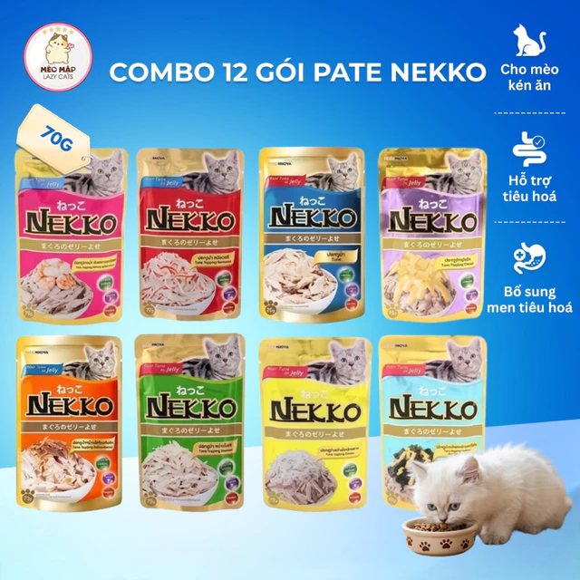 Combo 12G - Thùng 48 Gói Pate NEKKO 70G Thức Ăn Mèo, Vị Ngẫu Nhiên, Bổ Sung Dinh Dưỡng, Hấp Dẫn