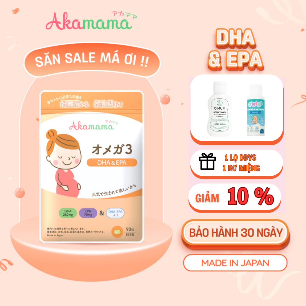 DHA cho bà bầu Akamama Nhật Bản hỗ trợ tăng cường miễn dịch - 90 viên - Cam