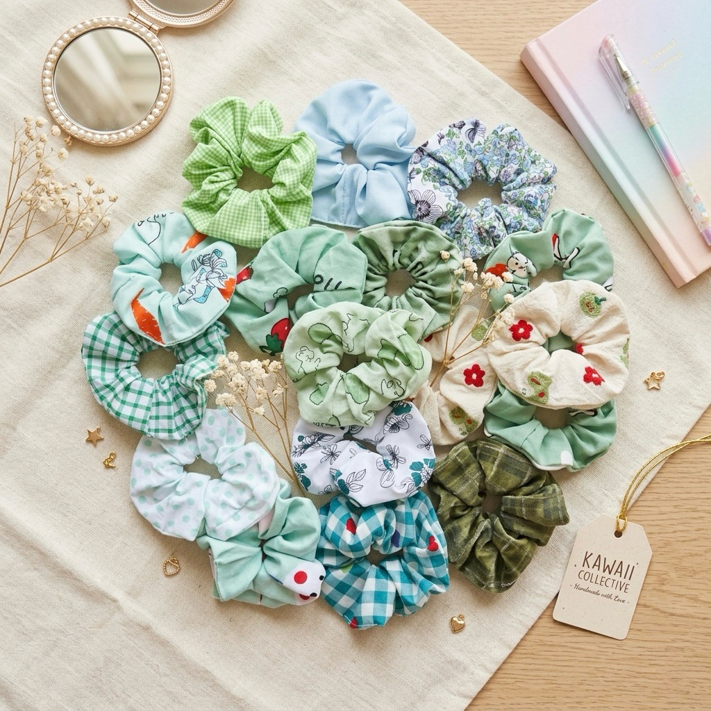 Combo 10 Thun Cột Tóc Scrunchie Cute, Xinh Xắn