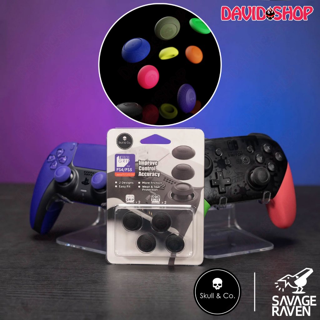 Núm bọc analog Convex Thumb Grip Set Savage Raven (Skull & Co.) - tay cầm PS5, PS4, Pro Controller, 