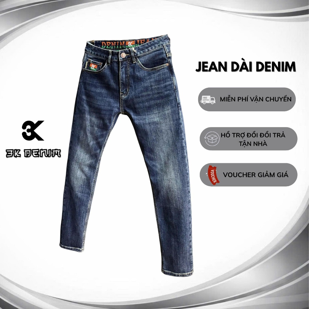 [3K DENIM] Quần Jeans Denim Guangzhou Dài Nam Xanh Đậm Lưng Thêu Mix Chỉ Cam & Xanh 3K2232-J3770