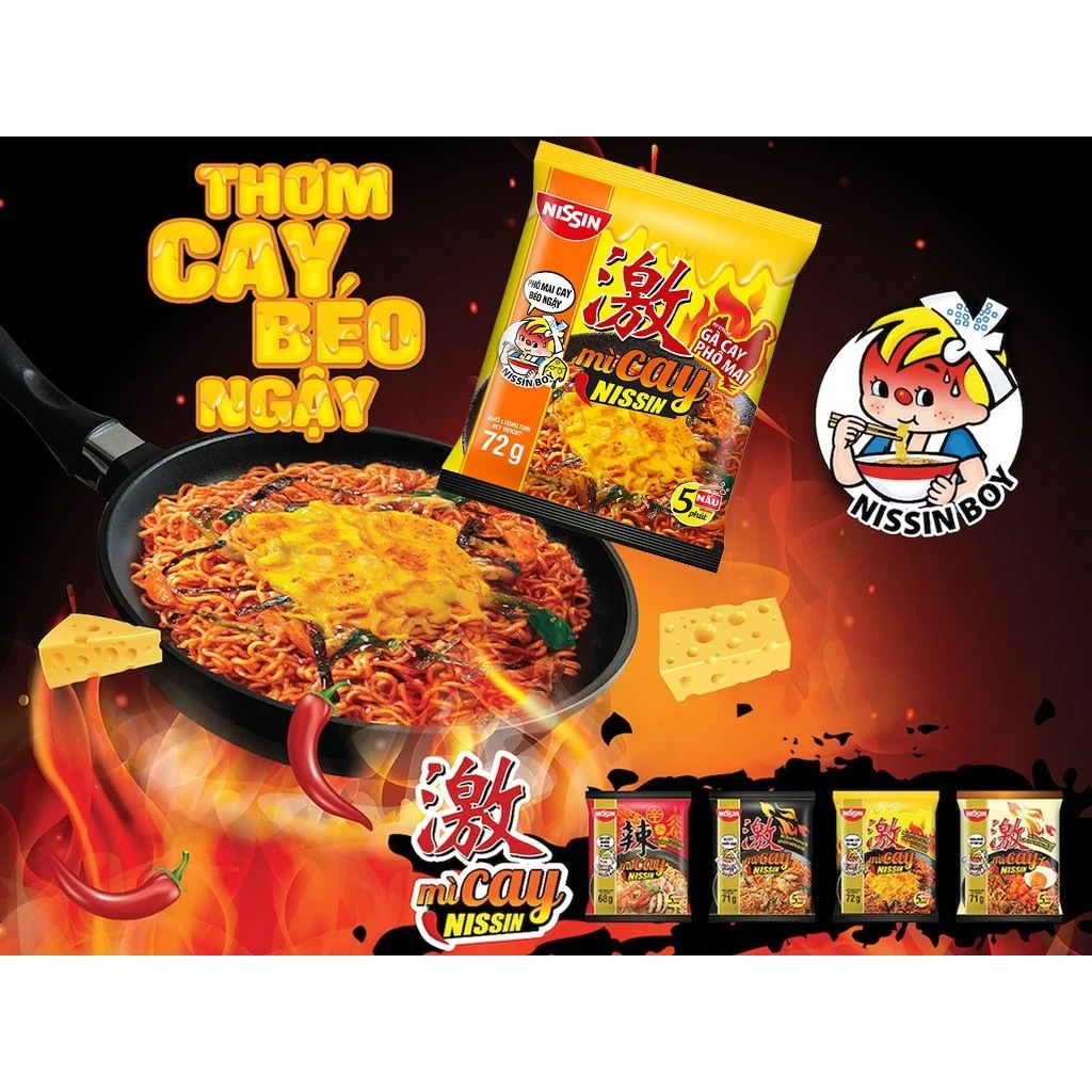 Mì Trộn Gà Cay Phô Mai Nissin 5 Gói Gà Xào Cay Phô Mai Nissin