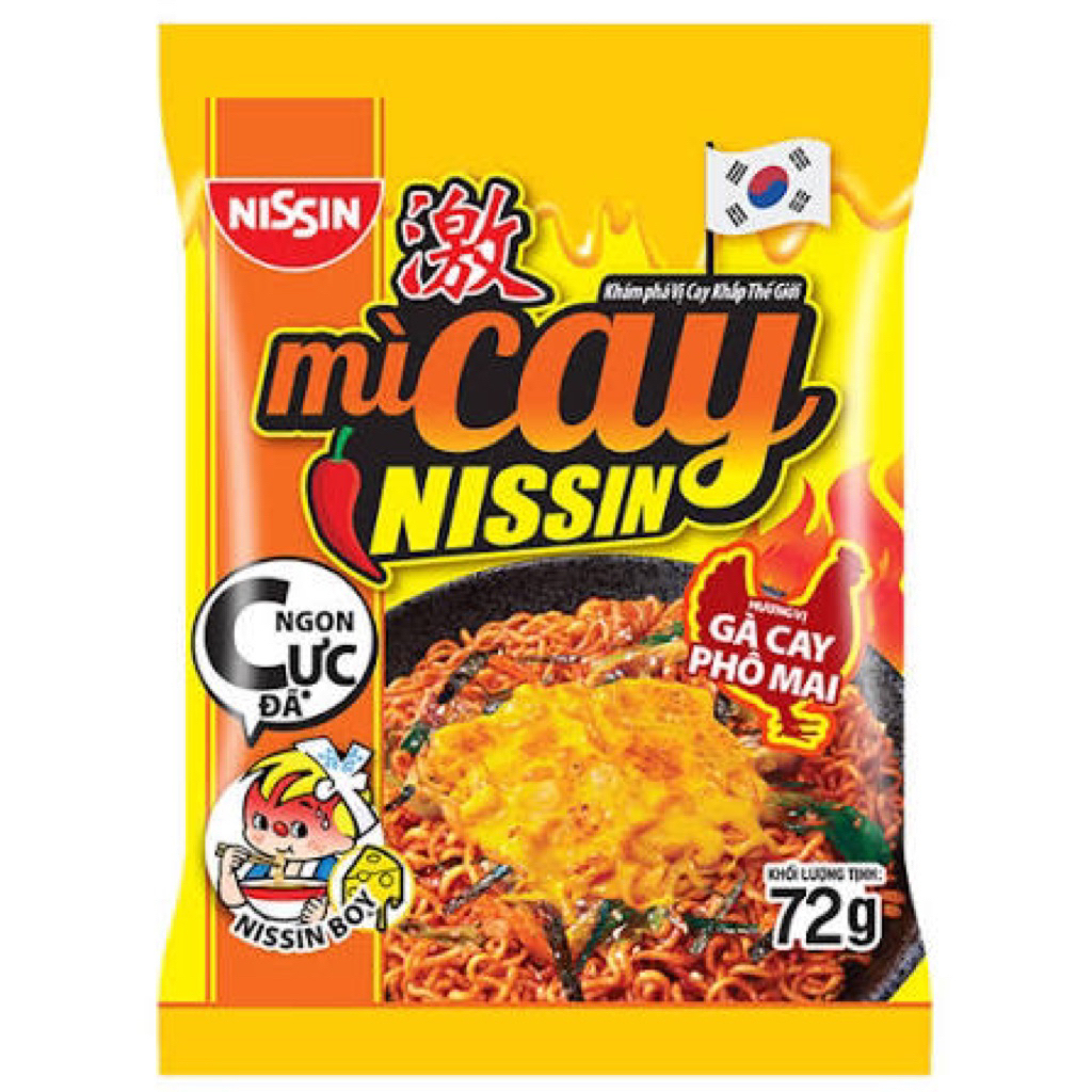 Mì Trộn Gà Cay Phô Mai Nissin 10 Gói Gà Xào Cay Phô Mai Nissin