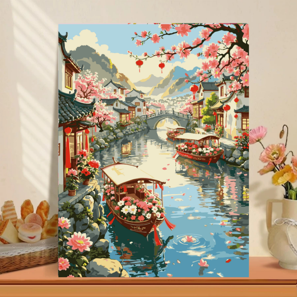 (Sẵn - 30x40cm đã căng khung)Tranh tô màu theo số - tranh sơn dầu số hoá phong cảnh thiên nhiên