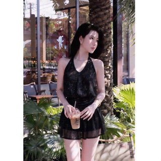 Váy cổ yếm nữ bling 2 lớp(sẵn quần bảo hộ)