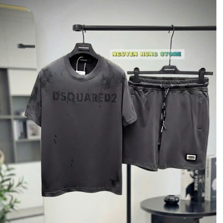 Bộ Quần Áo Cổ Tròn DS&Q Xám Tro Nam ĐẸp Chất Cao cấp 85% Cotton,Bộ Cộc Nam Ngắn Tay Top Trend Nam Đi Chơi Nét KEng