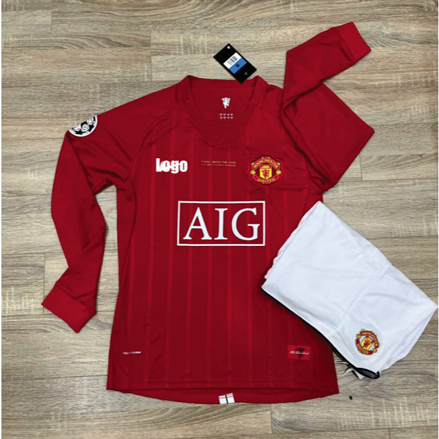 Bộ Quần Áo Bóng Đá CLB Manchester United 2008, Áo MU 2008 Tay Dài, Logo C1 Nhung, Áo Dài Tay Chuẩn T
