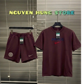 Bộ Quần áo Thể Thao Đỏ Trầm Mận Phối Chữ Thêu Ngực Cotton Lạnh, Bộ Nam Hè Ngắn Tay Top Trend Nam giãn 4 chiều SIêu MÁt