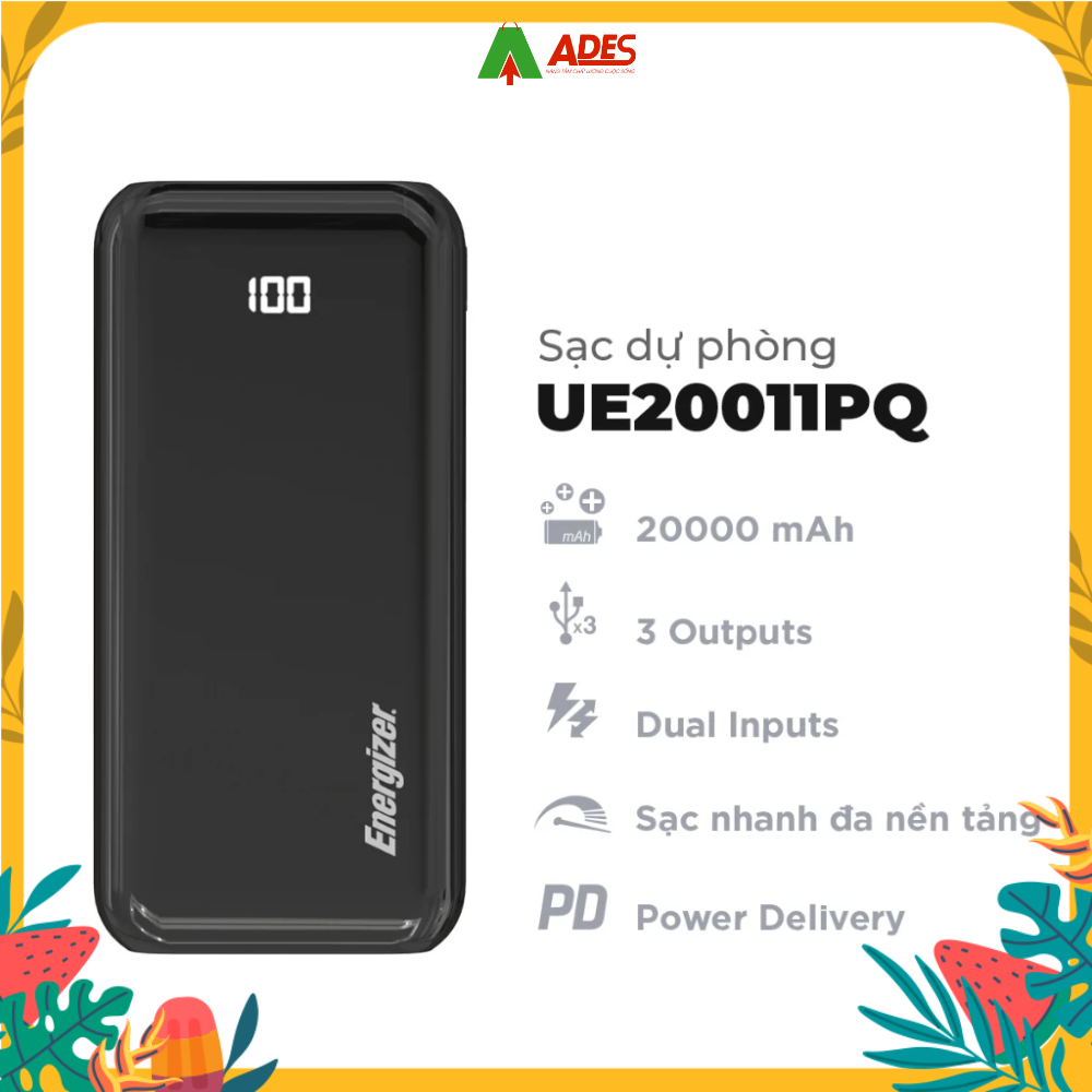 ✔️Sạc dự phòng Energizer 20000mAh UE20011PQ  hỗ trợ sạc nhanh 9FIT 65W Cáp C to C 1M✔️Chính Hãng✔️BH