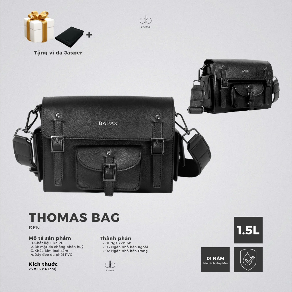 Túi đeo chéo da nam THOMAS BAG - BARAS VIETNAM - Túi đeo chéo thời trang