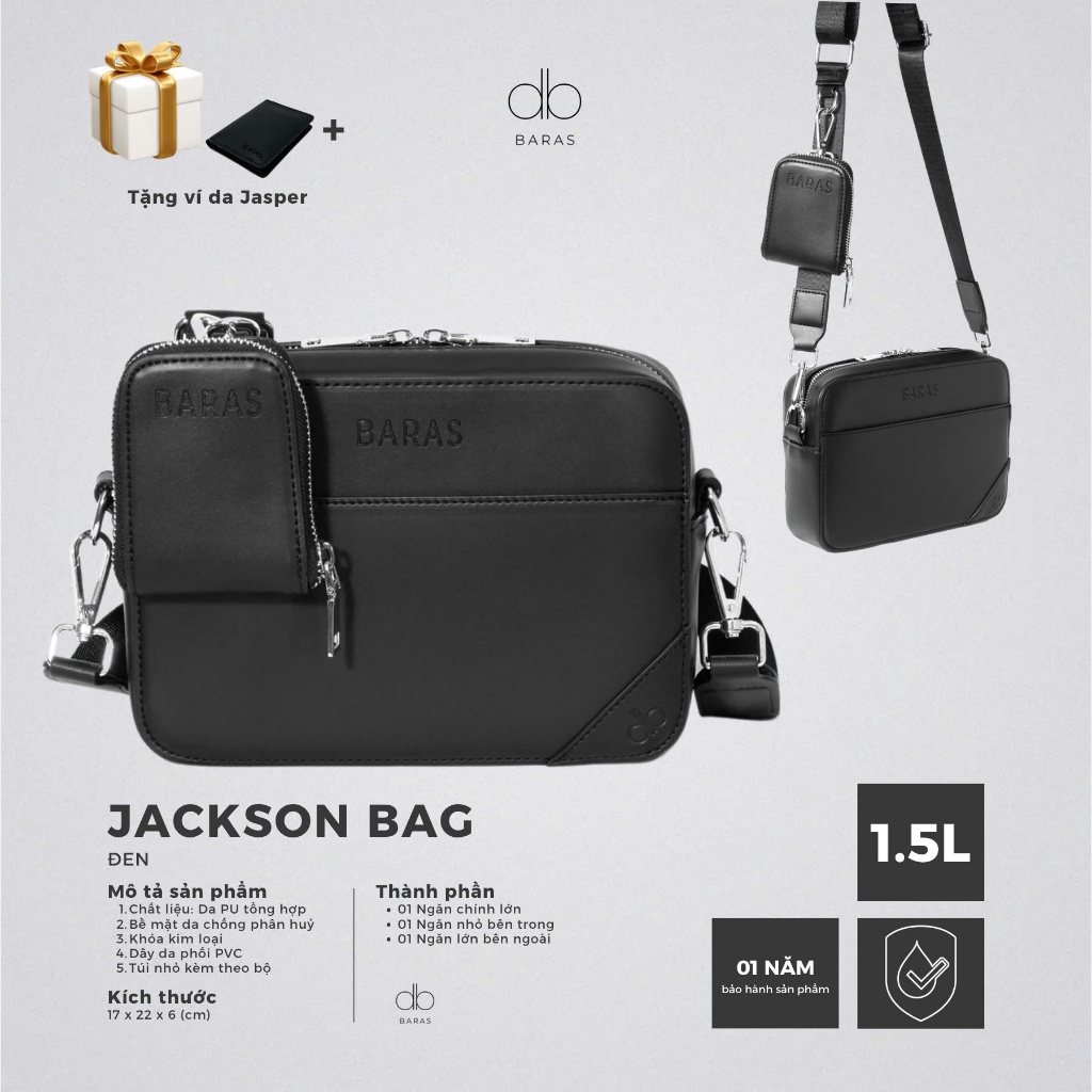 Túi đeo chéo da nam - Jackson Bag - BARAS VIETNAM - Túi đeo chéo thời trang