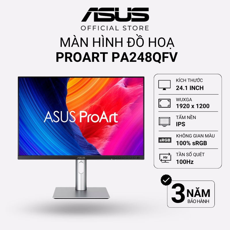 Màn Hình ASUS ProArt PA248QFV 24.1" WUXGA 1920X1200 | IPS 100Hz | 100% sRGB | ΔE < 2 CHUYÊN ĐỒ HOẠ
