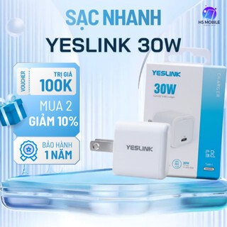 Sạc nhanh Yeslink 30W GaN cổng Type-C – Củ sạc nhỏ gọn, hiệu suất cao cho điện thoại, tablet