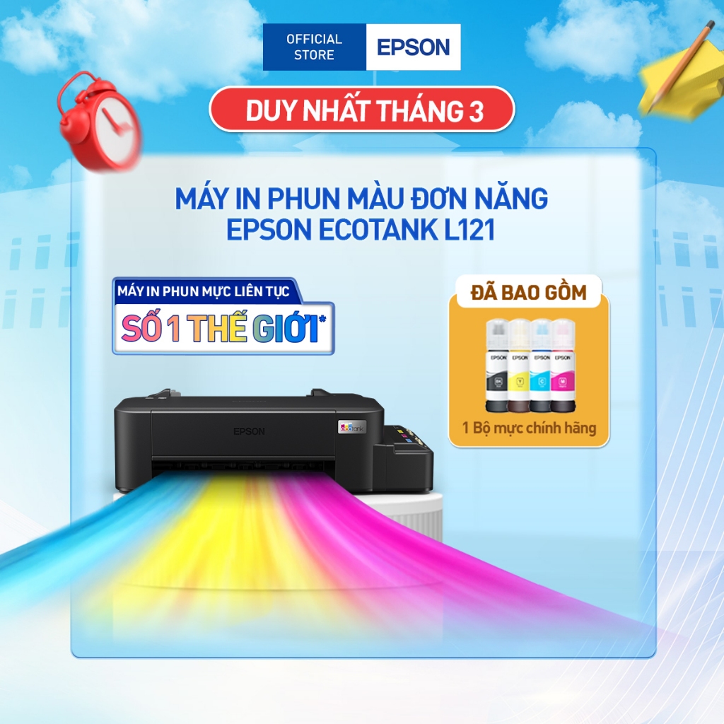 Máy In Phun Màu Đơn Năng Epson EcoTank L121 (Bao Gồm Bộ Mực Chính Hãng Đi Kèm)