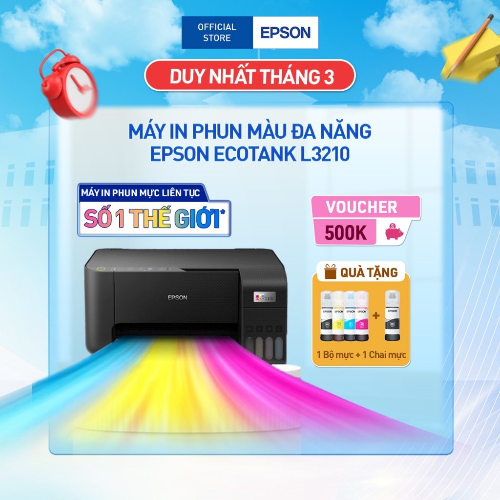 Máy In Phun Màu Epson EcoTank L3210 Công Nghệ In Không Nhiệt Giúp Tiết Kiệm Điện Năng