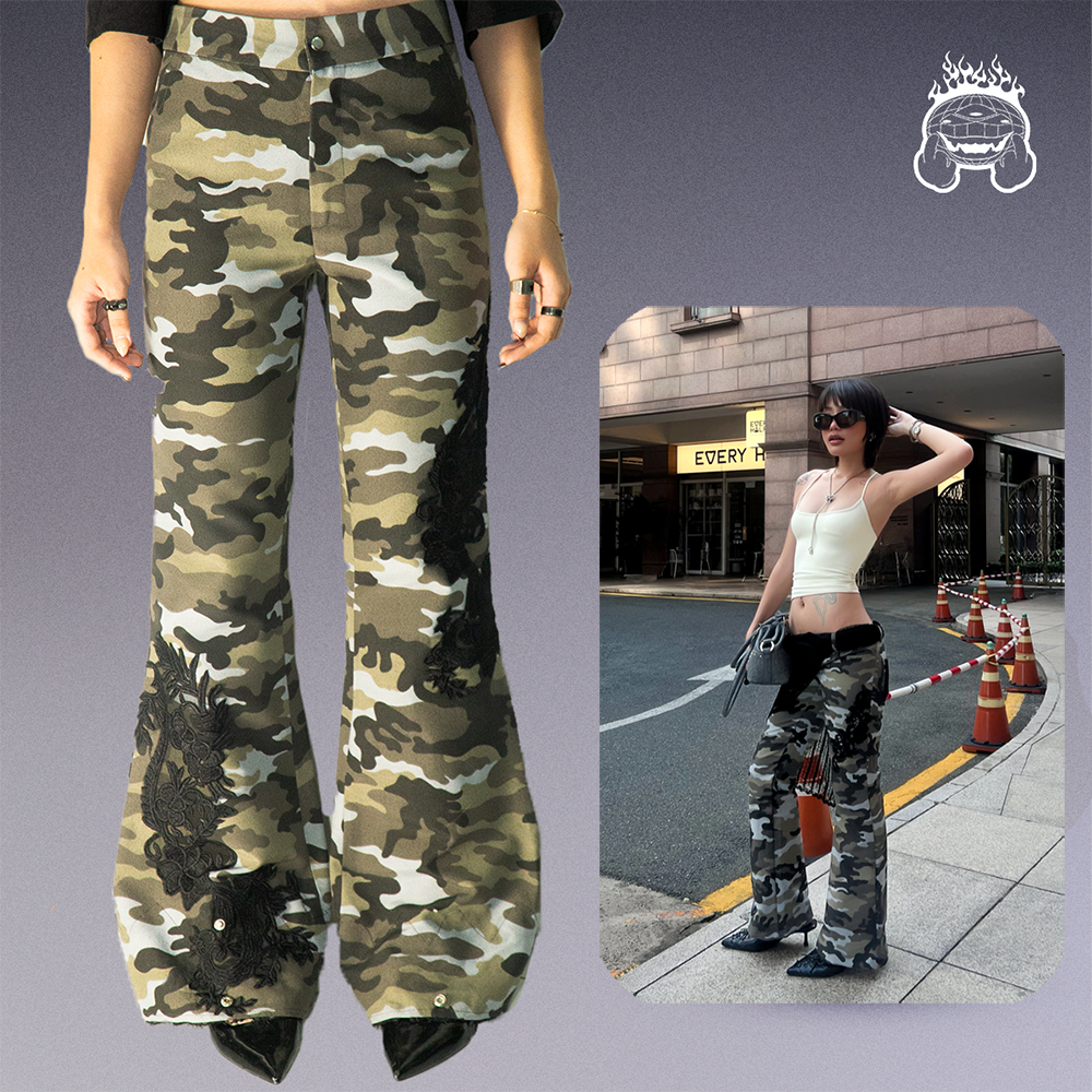 Quần dài Loe nữ - | CAMO | Vải Khaki Đan Nhật, Hoạ tiết Hoa Văn Ren