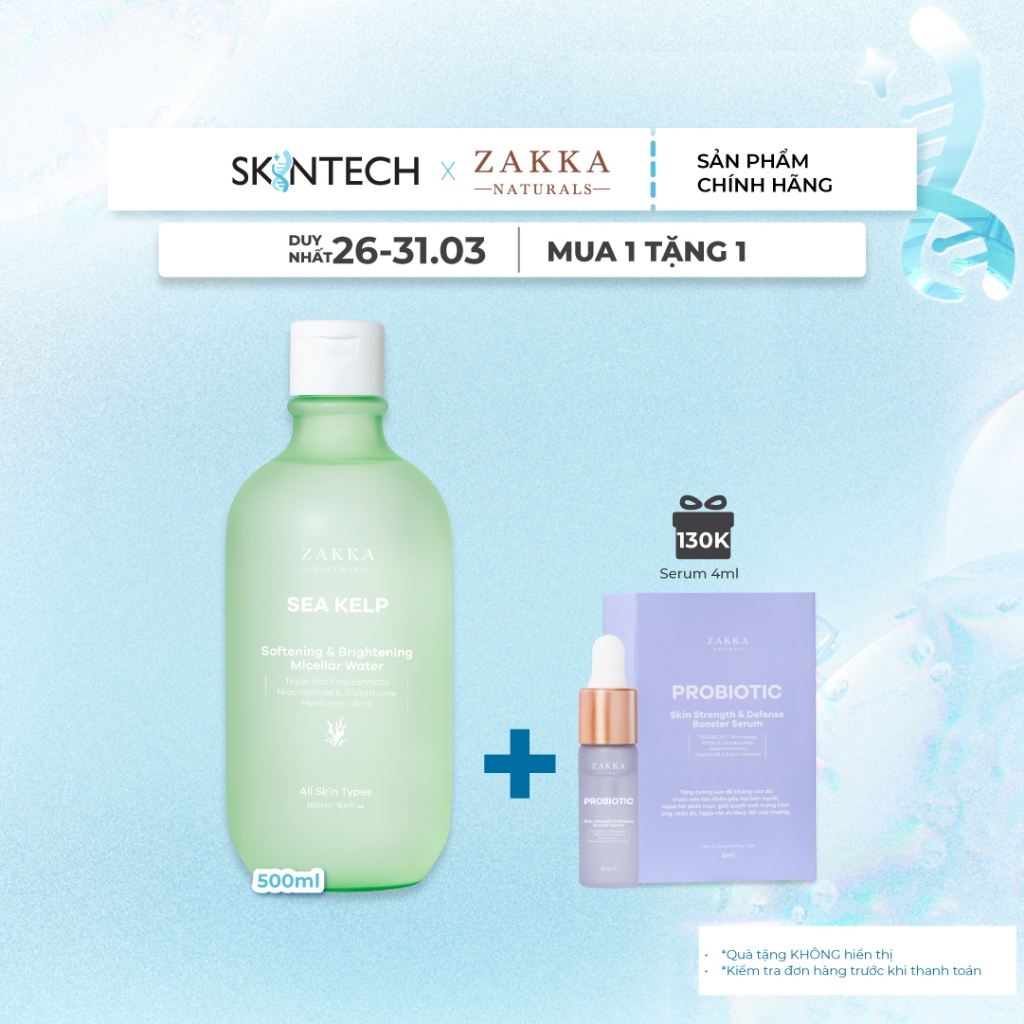 Nước Tẩy Trang Tảo Biển Zakka Naturals Sạch Mềm Mịn Và Hỗ Trợ Sáng Da 500ml