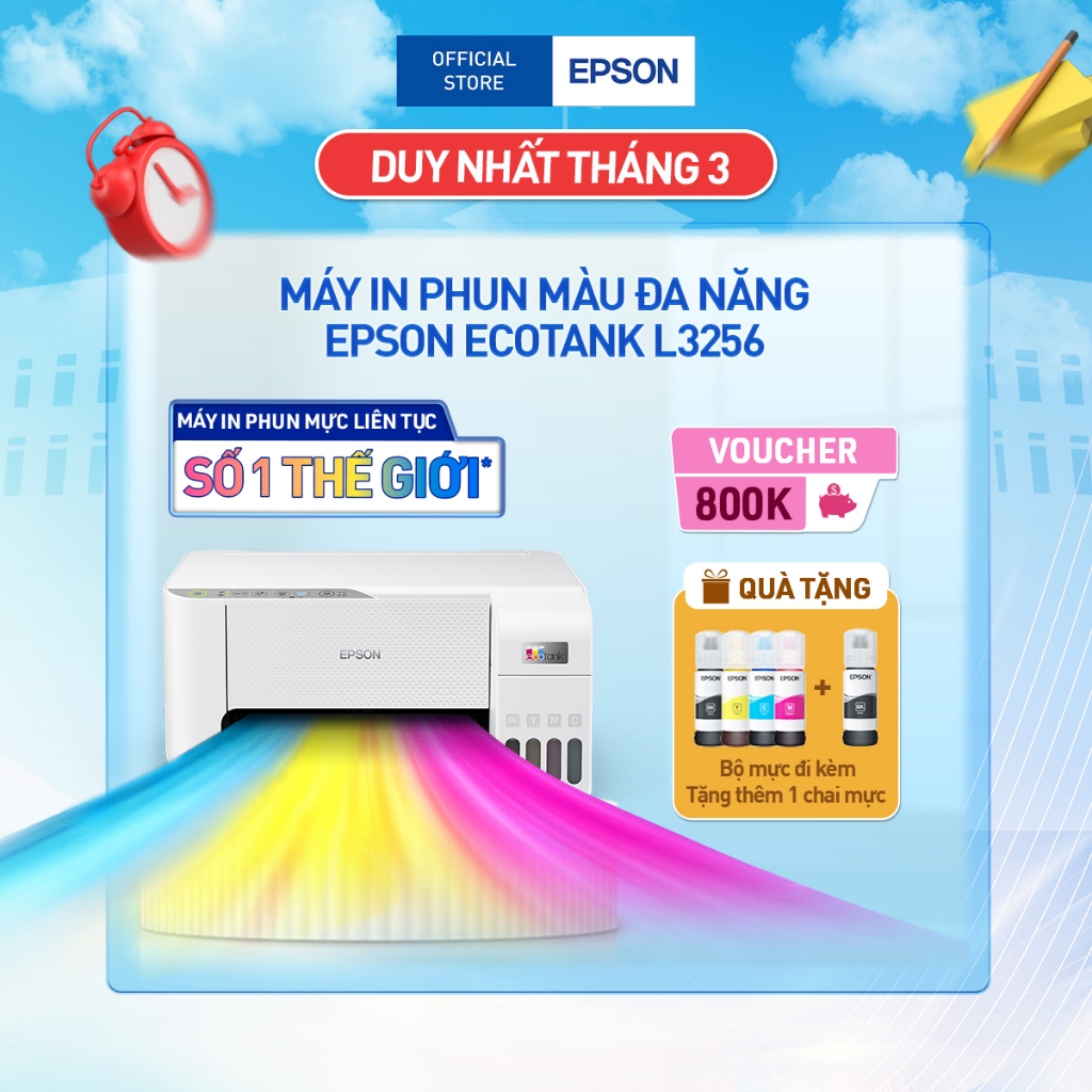 Máy In Phun Màu Đa Năng Epson EcoTank L3256 (Bao Gồm Bộ Mực Chính Hãng Đi Kèm)