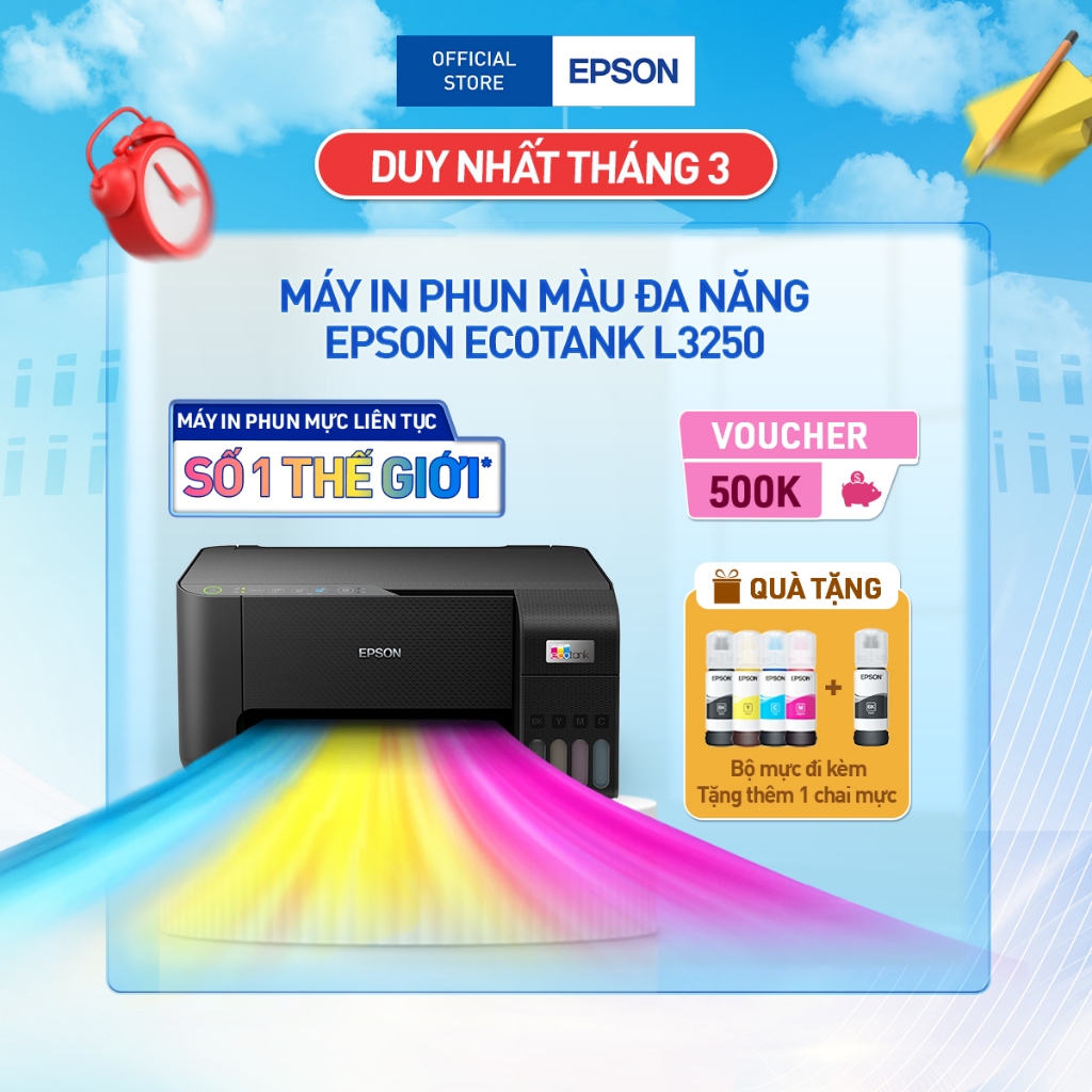 Máy In Phun Màu Đa Năng Epson EcoTank L3250 (Bao Gồm Bộ Mực Chính Hãng Đi Kèm)