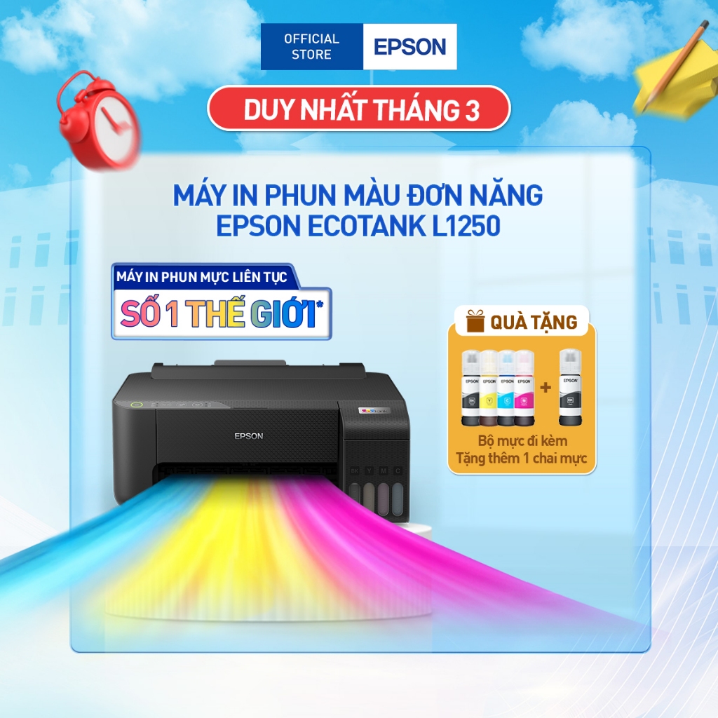 Máy In Phun Màu Đơn Năng Epson EcoTank L1250 (Bao Gồm Bộ Mực Chính Hãng Đi Kèm)