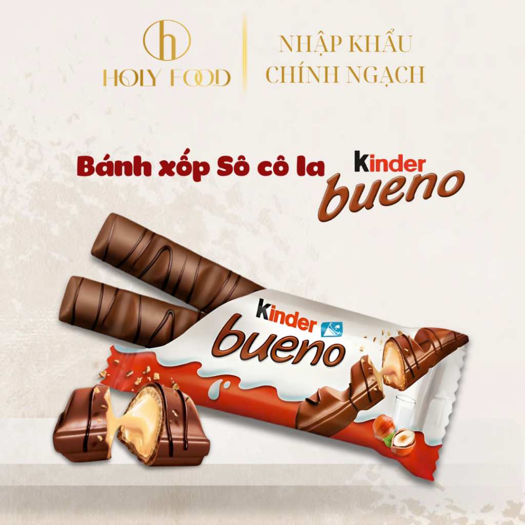 Nội địa Châu Âu - Socola Kinder Bueno 2 Thanh - Bánh xốp Chocolate Nhân Kem Kinder Bueno